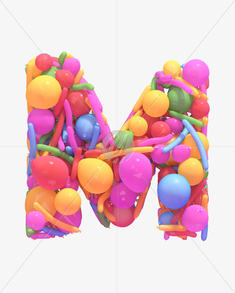 Letter M from Multicolored balloon font on Yellow Images Creative Fonts - S40255