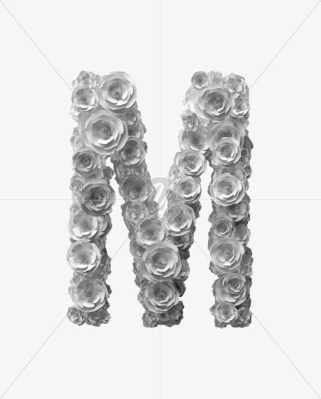 Letter M from White Paper flower Font on Yellow Images Creative Fonts - S40851