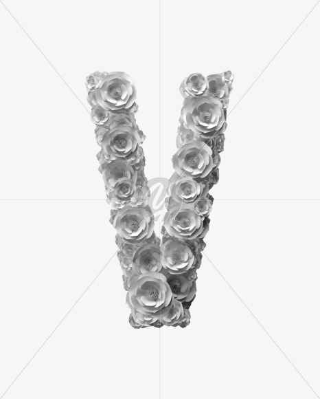 Letter V from White Paper flower Font on Yellow Images Creative Fonts - S40931