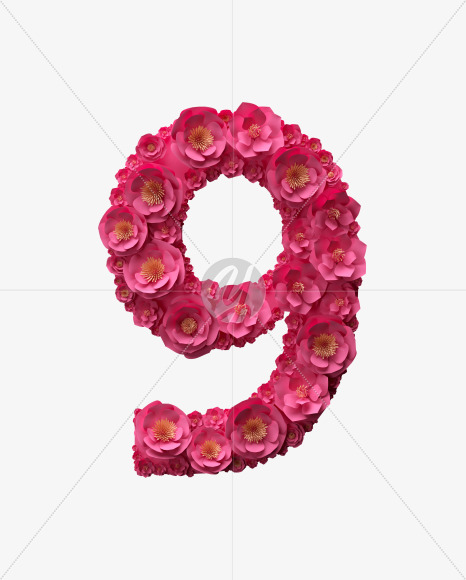 9 from Red Paper Flowers font on Yellow Images Creative Fonts - S40919