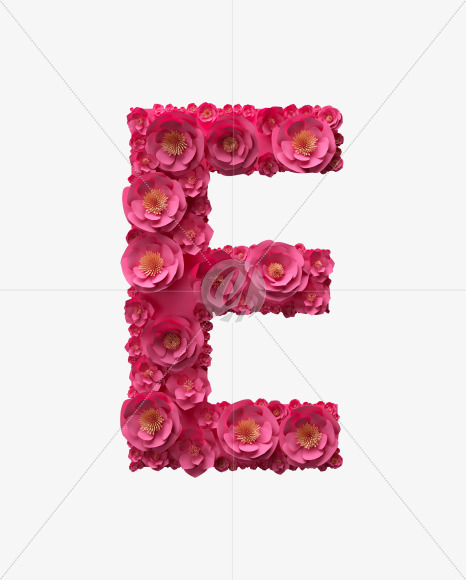 Letter E from Red Paper Flowers font on Yellow Images Creative Fonts - S40889