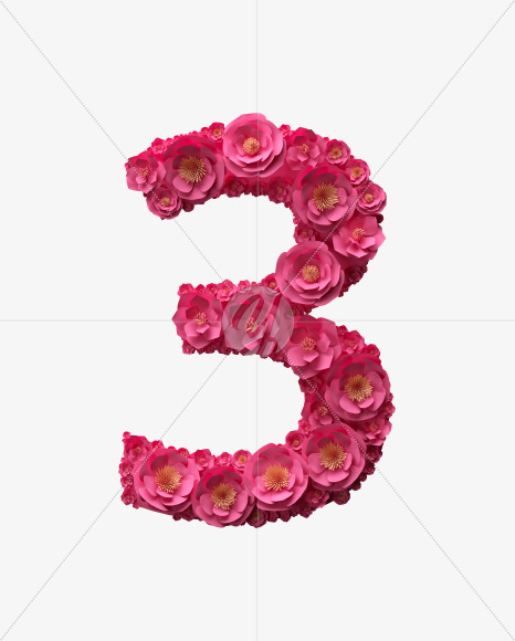 3 from Red Paper Flowers font on Yellow Images Creative Fonts - S40913