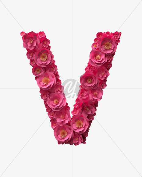 Letter V from Red Paper Flowers font on Yellow Images Creative Fonts - S40906