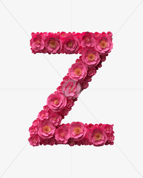 Letter Z from Red Paper Flowers font on Yellow Images Creative Fonts - S40910