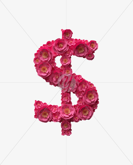 $ from Red Paper Flowers font on Yellow Images Creative Fonts - S40924