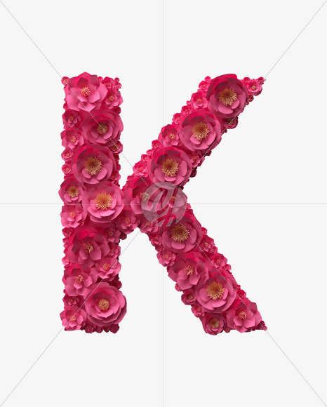 Letter K from Red Paper Flowers font on Yellow Images Creative Fonts - S40895