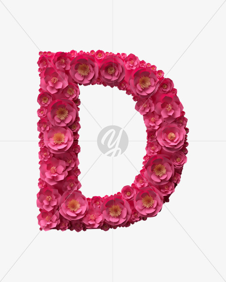 Letter D from Red Paper Flowers font on Yellow Images Creative Fonts - S40888