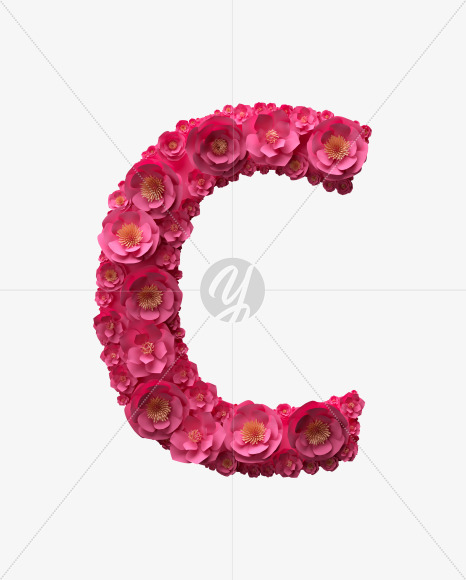 Letter C from Red Paper Flowers font on Yellow Images Creative Fonts - S40887