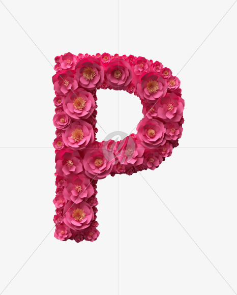 Letter P from Red Paper Flowers font on Yellow Images Creative Fonts - S40900