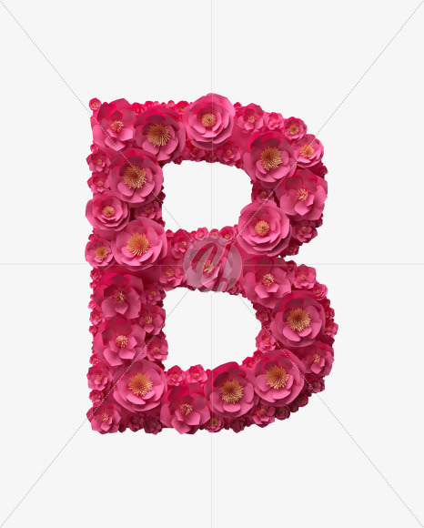 Letter B from Red Paper Flowers font on Yellow Images Creative Fonts - S40886