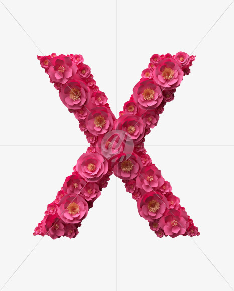 Letter X from Red Paper Flowers font on Yellow Images Creative Fonts - S40908