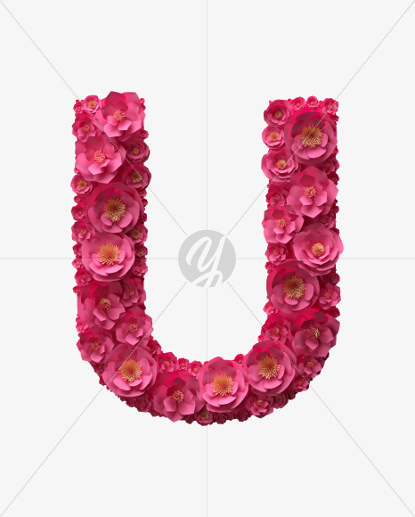 Letter U from Red Paper Flowers font on Yellow Images Creative Fonts - S40905