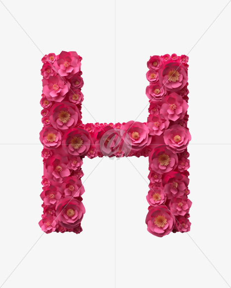 Letter H from Red Paper Flowers font on Yellow Images Creative Fonts - S40892