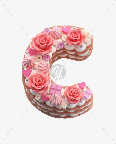 Letter C from Rose cake Font on Yellow Images Creative Fonts - S42059