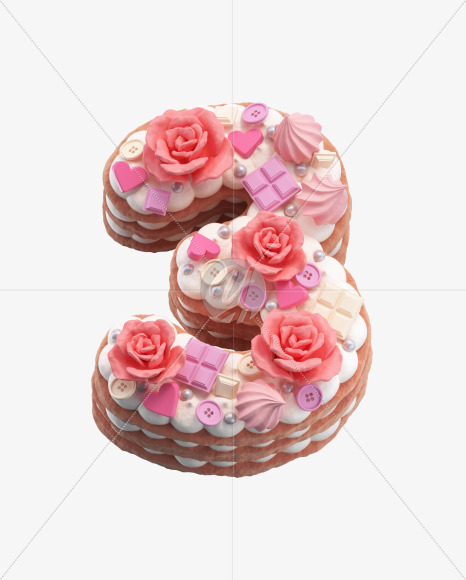 3 from Rose cake Font on Yellow Images Creative Fonts - S42085