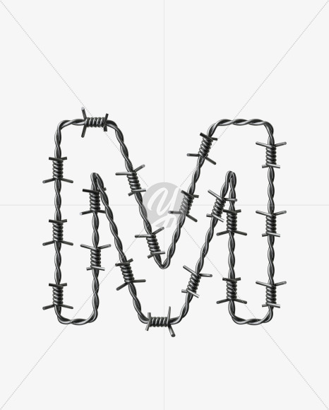 Letter M from Barbed wire Font on Yellow Images Creative Fonts - S42429