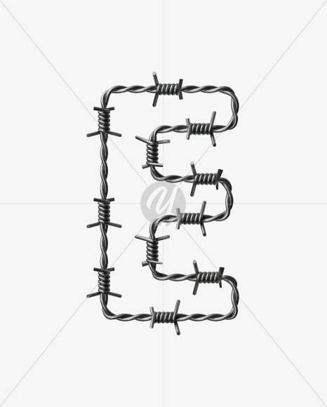 Letter E from Barbed wire Font on Yellow Images Creative Fonts - S42421