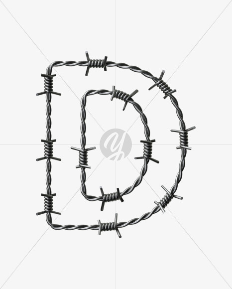 Letter D from Barbed wire Font on Yellow Images Creative Fonts - S42420