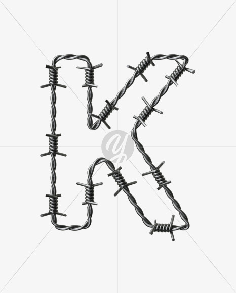 Letter K from Barbed wire Font on Yellow Images Creative Fonts - S42427