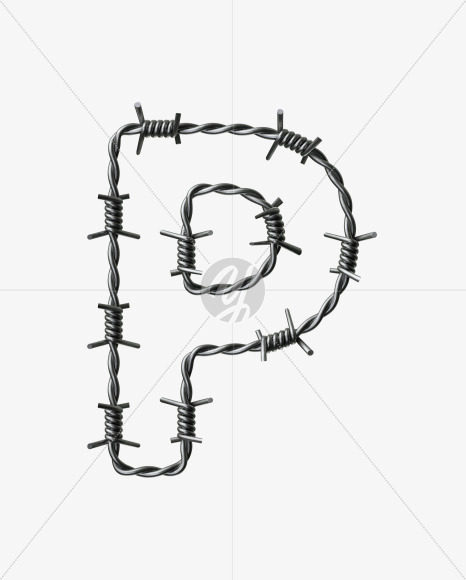 Letter P from Barbed wire Font on Yellow Images Creative Fonts - S42432