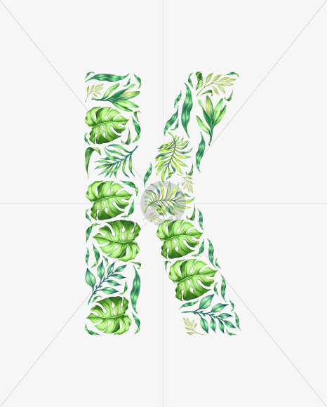 Letter K from Tropical leaves Font on Yellow Images Creative Fonts - S42868