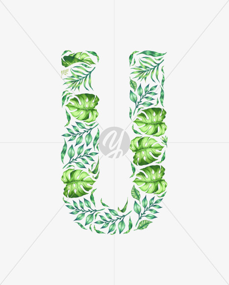 Letter U from Tropical leaves Font on Yellow Images Creative Fonts - S42878