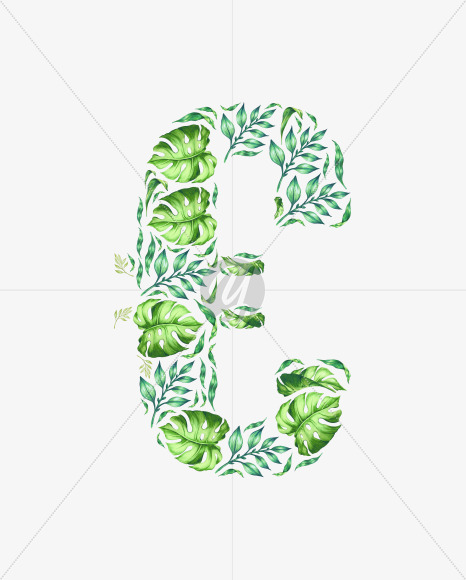 euro from Tropical leaves Font on Yellow Images Creative Fonts - S42898