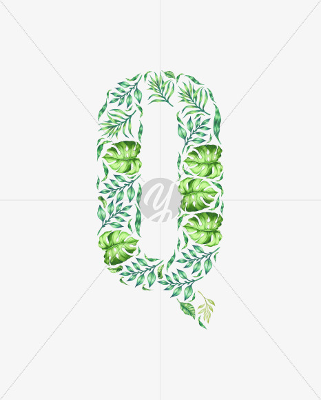 Letter Q from Tropical leaves Font on Yellow Images Creative Fonts - S42874