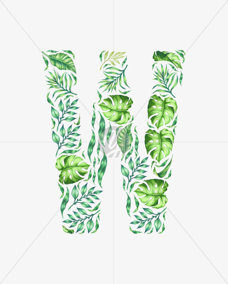 Letter W from Tropical leaves Font on Yellow Images Creative Fonts - S42880