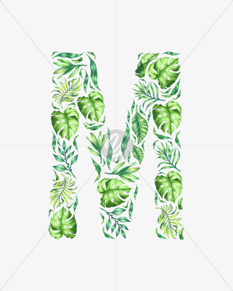 Letter M from Tropical leaves Font on Yellow Images Creative Fonts - S42870