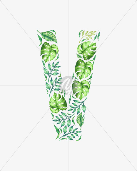 Letter V from Tropical leaves Font on Yellow Images Creative Fonts - S42879