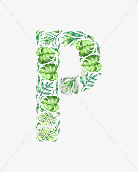 Letter P from Tropical leaves Font on Yellow Images Creative Fonts - S42873