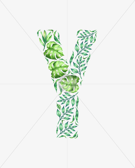 Letter Y from Tropical leaves Font on Yellow Images Creative Fonts - S42882