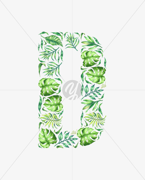 Letter D from Tropical leaves Font on Yellow Images Creative Fonts - S42861