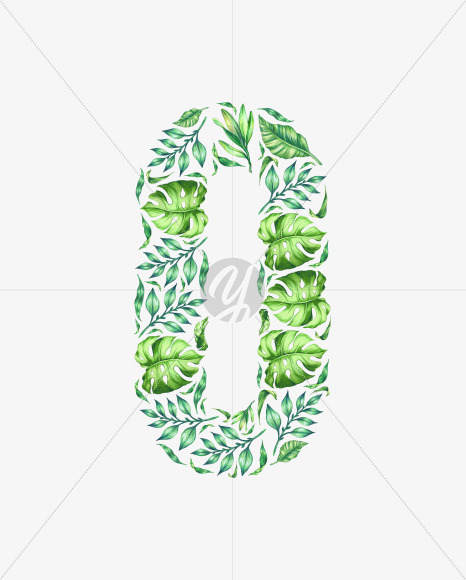 0 from Tropical leaves Font on Yellow Images Creative Fonts - S42893