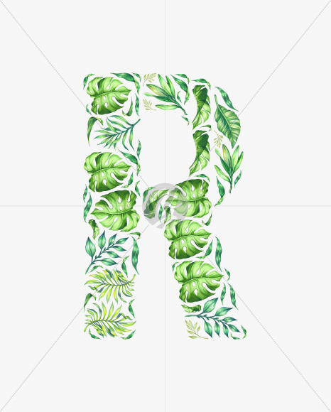 Letter R from Tropical leaves Font on Yellow Images Creative Fonts - S42875