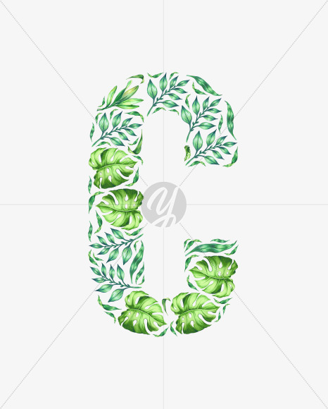 Letter C from Tropical leaves Font on Yellow Images Creative Fonts - S42860