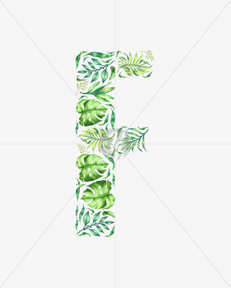 Letter F from Tropical leaves Font on Yellow Images Creative Fonts - S42863