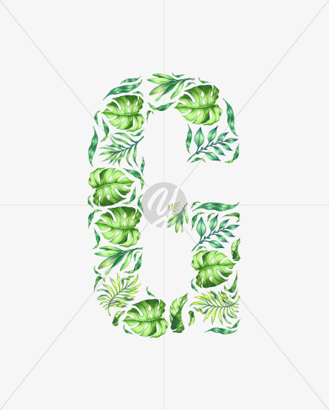 Letter G from Tropical leaves Font on Yellow Images Creative Fonts - S42864