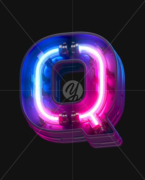 Letter Q from Ultraviolet neon font on Yellow Images Creative Fonts - S44135