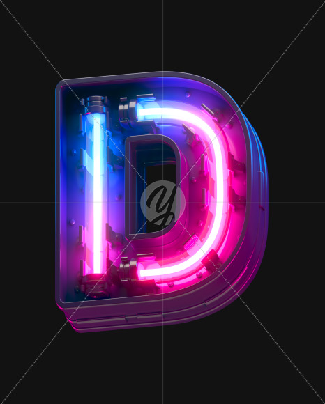 Letter D from Ultraviolet neon font on Yellow Images Creative Fonts - S44122