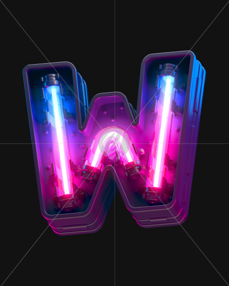 Letter W from Ultraviolet neon font on Yellow Images Creative Fonts - S44141