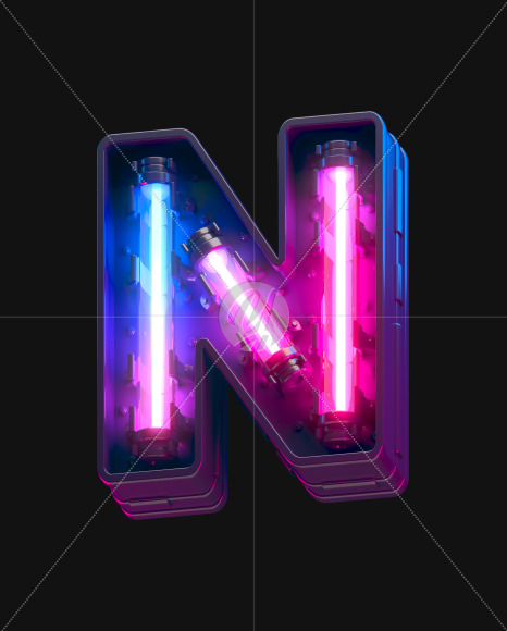 Letter N from Ultraviolet neon font on Yellow Images Creative Fonts - S44132