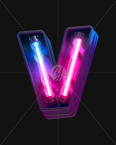 Letter V from Ultraviolet neon font on Yellow Images Creative Fonts - S44140