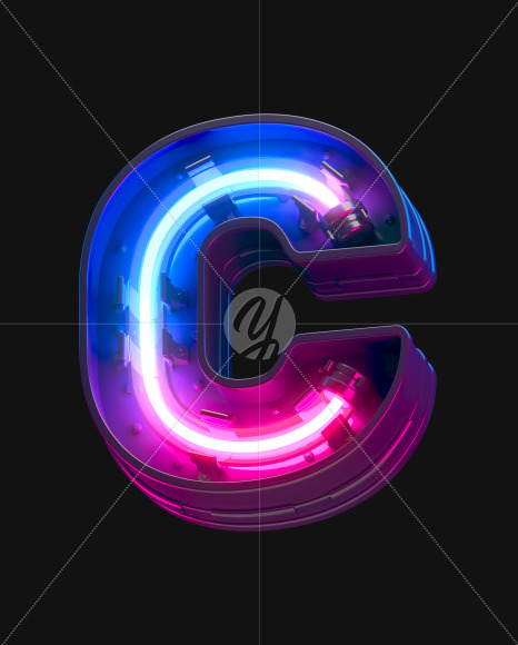 Letter C from Ultraviolet neon font on Yellow Images Creative Fonts - S44121