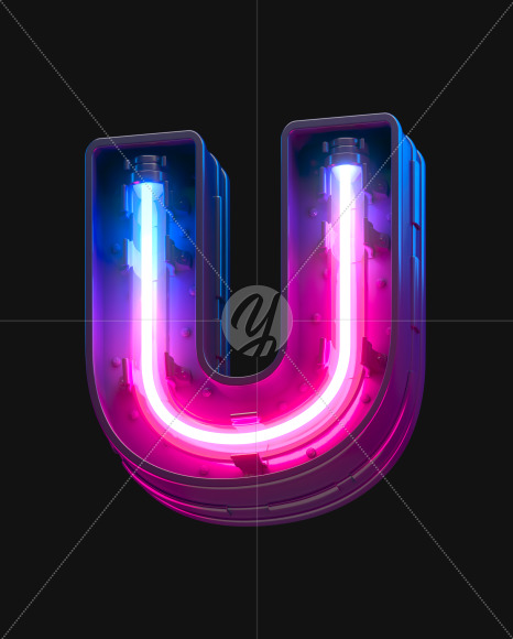 Letter U from Ultraviolet neon font on Yellow Images Creative Fonts - S44139