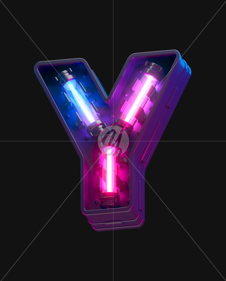 Letter Y from Ultraviolet neon font on Yellow Images Creative Fonts - S44143