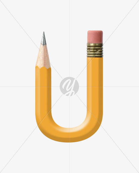 Letter U from Yellow wooden pencils alphabet on Yellow Images Creative Fonts - S44571