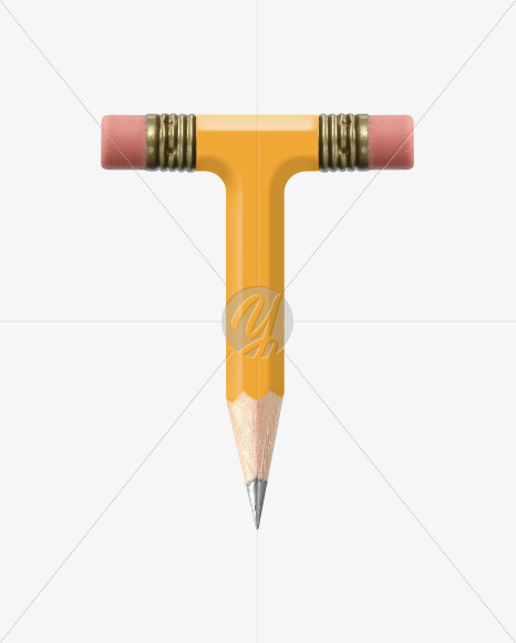 Letter T from Yellow wooden pencils alphabet on Yellow Images Creative Fonts - S44570