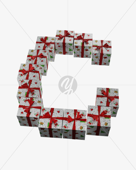 Letter C from Christmas boxes alphabet on Yellow Images Creative Fonts - S45093